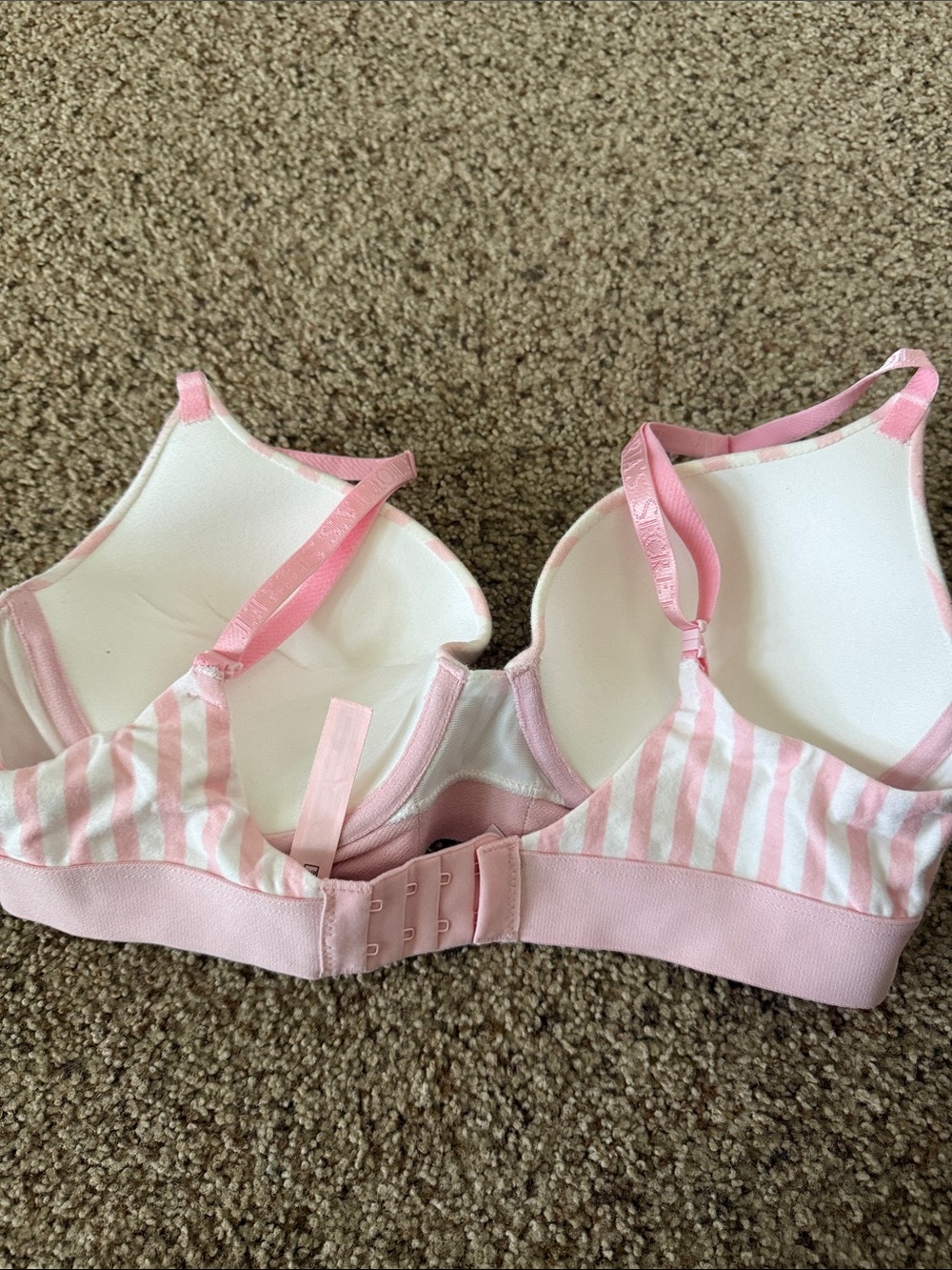 Victoria's Secret Pink and White Striped Padded Bra with Logo Accent - Picture 2 of 3